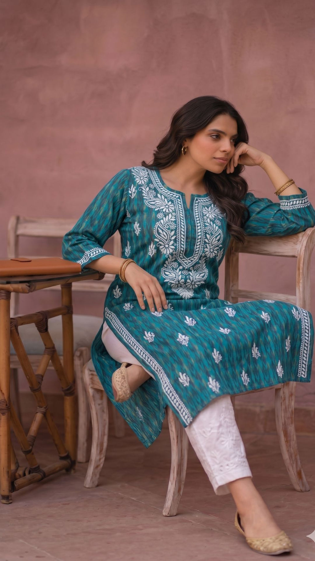 NeelNazakat – Chikankari Jacquard Khadi Kurti